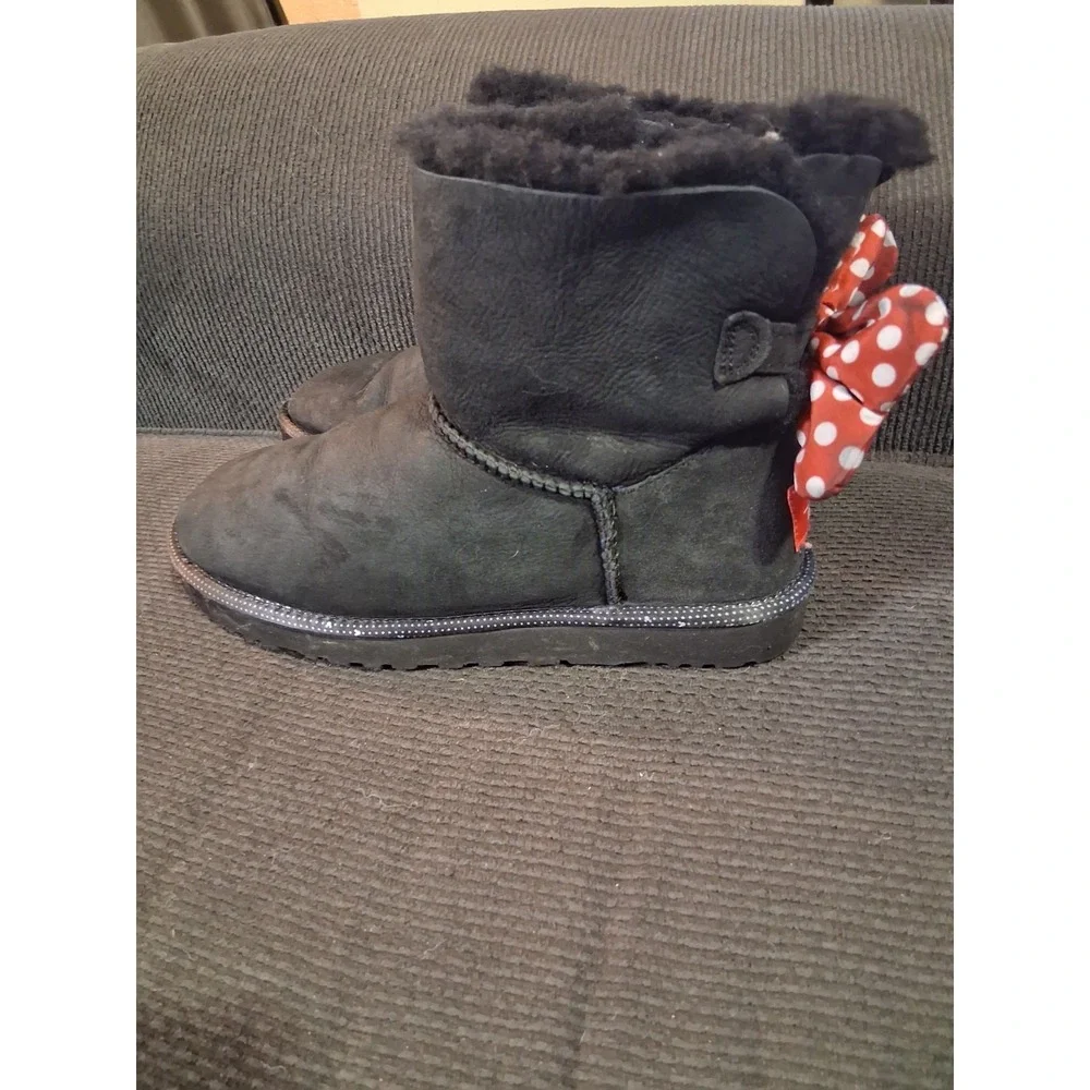 UGG X Disney Black Sheepskin Suede Mini‎ Bailey Bow II Boots 9